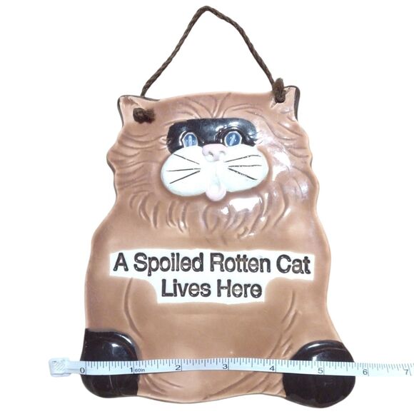 Smoky Mountain Pottery Spoiled Rotten Cat Orange Brown Sign Wall Plaque 1994 - Picture 5 of 7